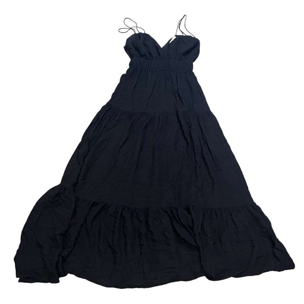 Hutch Womens Tiered V-Neck Black Maxi Dress Strappy Size XS